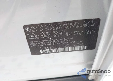 2012 BMW X5 xDrive35I/xDrive35I Premium/xDrive35I Sport Activity из США, поврежденный, VIN 5UXZV4C55CL760501